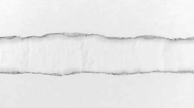 Rough Jagged Edge of Two Torn White Paper Sheets Creating a Blank Strip