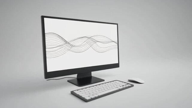 Modern computer monitor, keyboard, and mouse on a clean white background
