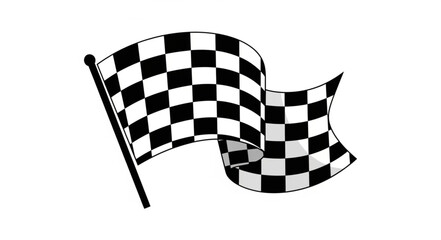 Checkered Flag Waving on Pole Black and White. © Firman