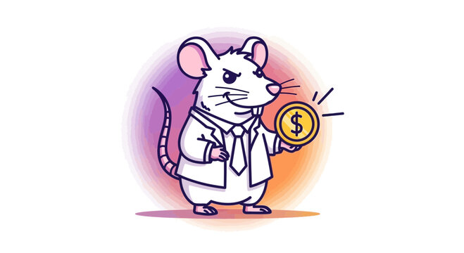 Business Rat in Suit Holding Gold Coin with Dollar Sign, Finance Concept