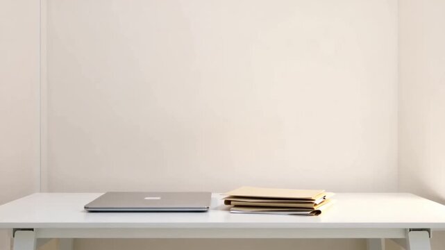 Minimalist Desk with Laptop and Documents - Clean Workspace Background