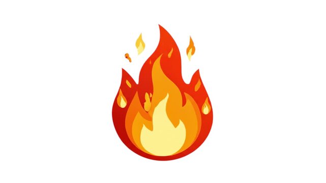 A vibrant 2D vector animation of a burning campfire flame with flickering orange and yellow heat elements against an isolated white background. Perfect for outdoor camping explainer videos, cozy firep