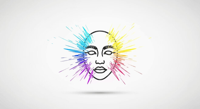 Abstract face exploding with colorful powder paint, creative expression and art concept