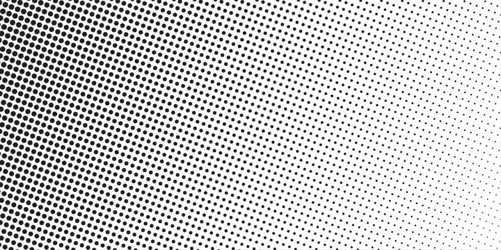 Gradient halftone dots background diagonal vector illustration. Black white dots halftone texture. Pop Art black white halftone pattern. Background of Art. EPS10