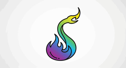 Fototapeta premium Vibrant Rainbow Flame Icon with Swirls and Sparkles
