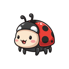 Fototapeta premium Sweet and adorable cartoon ladybug illustration, a smiling red beetle with black spots, perfect for cheerful children's content, playful nature themes, and charming graphic designs