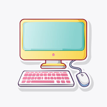 Cartoon Computer, Keyboard, and Mouse Illustration