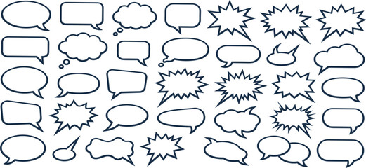 Comic speech bubbles and thought clouds set with blue outlines for creative dialogue designs © MDRIFAT