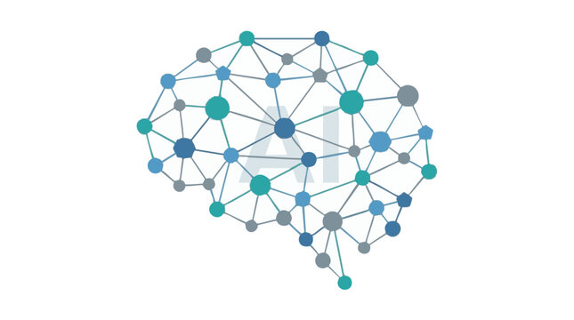 Neural network, brain connectivity, synapse, artificial intelligence, technology concept, blue and gray nodes, vector illustration