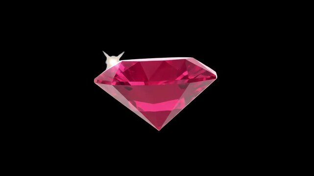 A vibrant 3D animation of a pink ruby or magenta gemstone. The asset features a bright sparkle and is set against a high-contrast black background, perfect for highlighting the gem's brilliance in cre