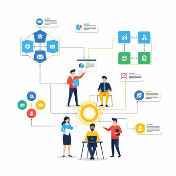 Business people working together effectively.
