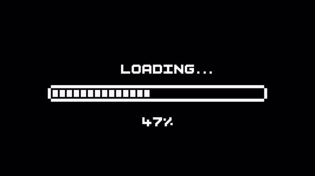 Retro pixel video game loading screen. black background. progress bar interface retro arcade. 4k
