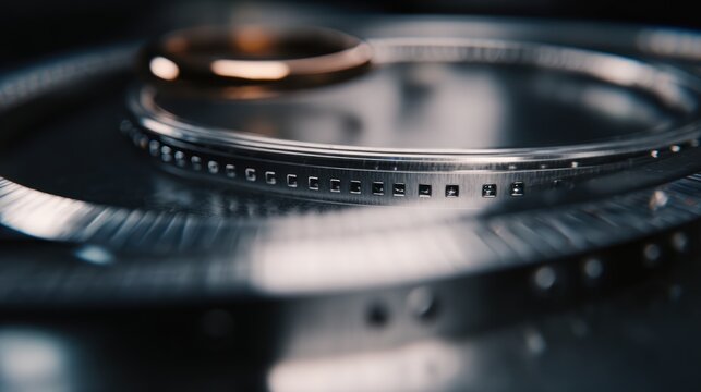 Close up of a metallic ring reflecting light concept of technology and detail