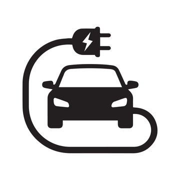 Electric Vehicle EV Charging Plug Black Silhouette Vector Icon
