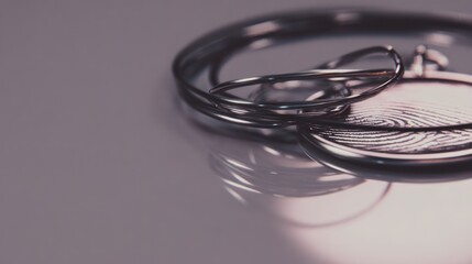 Fototapeta premium Close up of a silver pocket watch and chain against a neutral background