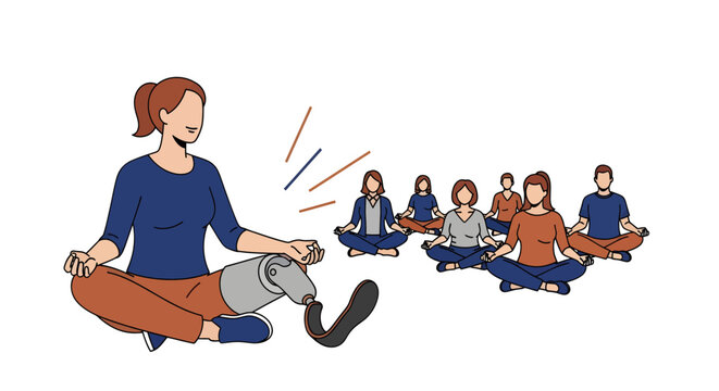 Inclusive Yoga and Meditation Class Led by a Woman with a Prosthetic Leg, Empowerment and Disability Representation for Wellness and Mental Health