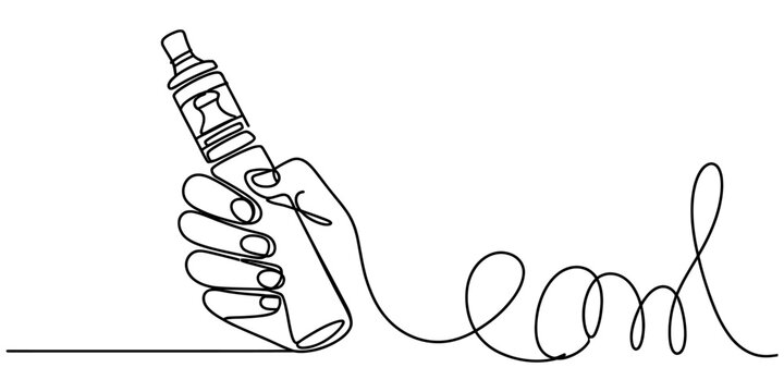 Continuous single line drawing of a hand holding a modern electronic cigarette vape device Vector, illustration
