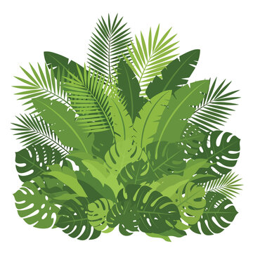 Tropical green leaves illustration bunch.