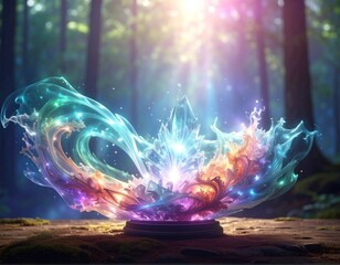 Obraz premium Vibrant colorful crystal energy swirling forest.