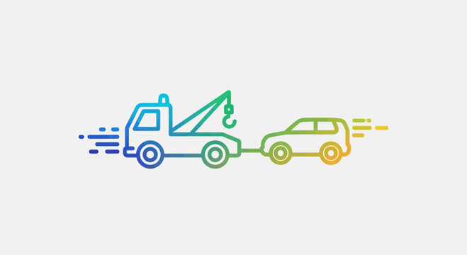 Towing truck colorful icon towing a car, emergency roadside assistance, transport concept