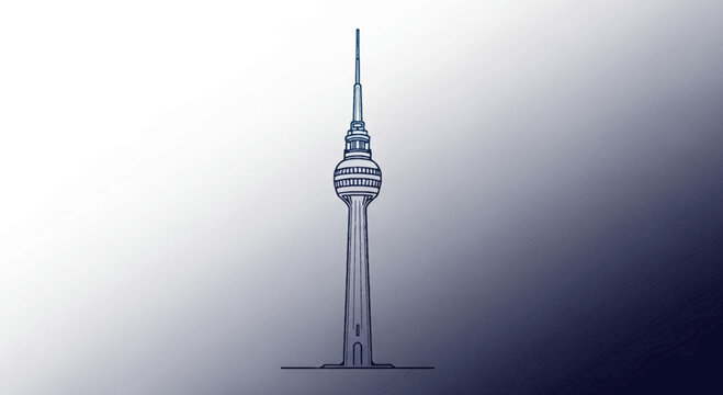 Sketch of a tall television tower with a pointed spire against a gradient background