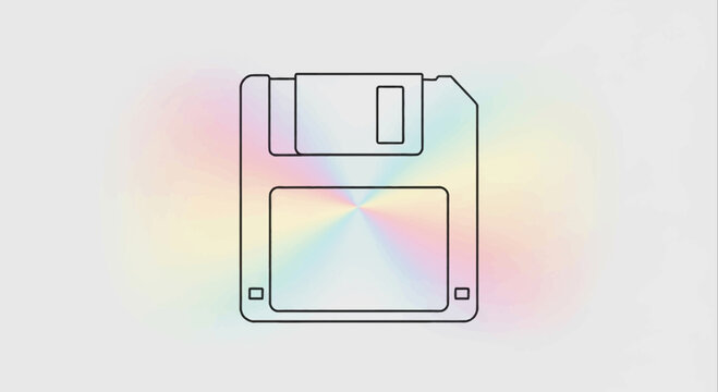 Retro Floppy Disk Icon with Rainbow Swirl Background - Vintage Technology Concept