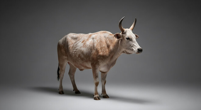 portrait of indian nilgai antelope standing in studio grey background