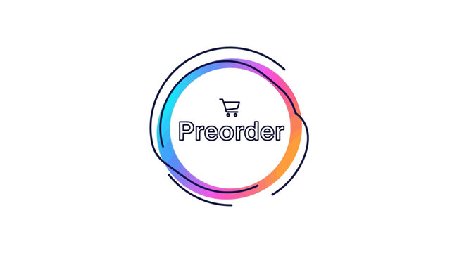 Preorder Shopping Cart Icon with Gradient Circle and Abstract Shapes