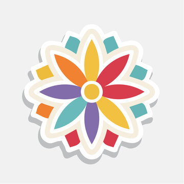 Colorful geometric flower sticker with shadow