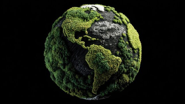 Planet Earth with lush green vegetation and textured surfaces