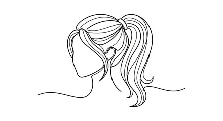Naklejka premium Minimalist line art of a woman's face with ponytail