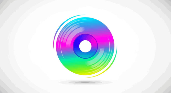 Vibrant Rainbow Vinyl Record Icon with Swirls - Abstract Music Concept