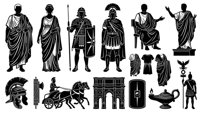 Ancient Roman Civilization History Glyphs - Empire People, Soldiers, Chariot  Culture Icons