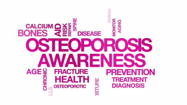 osteoporosis awareness concept Animated Tag Word Cloud kinetic typography, Text Design Animation typography seamless loop video motion graphics Intro Wordart tagcloud pink type on white background bg 