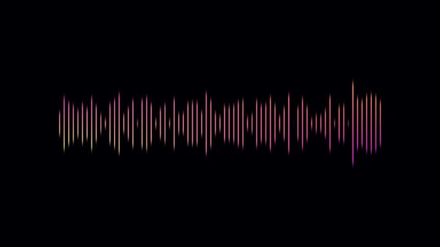 Line audio wave visualization- Gradient frequency animated lines on black background. Classic graphic sound equalizer motion. Podcast sound waves for online audio streaming. Music audio wave motion.