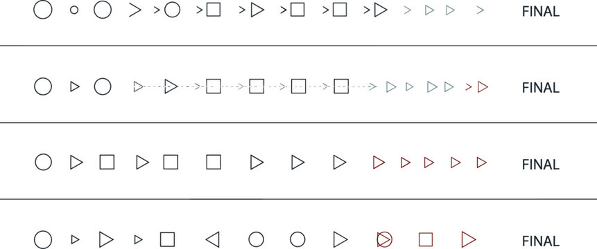 Process flow icons vector set with steps arrows shapes and final stage indicators for workflow diagram and UI navigation design
