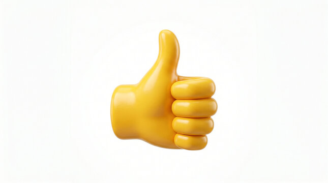 Yellow thumbs up emoji icon hand gesture symbol positive feedback concept approval sign with thumbs up social media 3D render white background thumbs up approval positive feedback agreement
