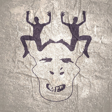 Zombies or monster face. Optical illusion. Human make silhouette of demon.
