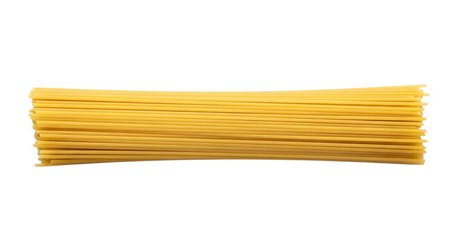 A close-up image of a neatly stacked bundle of uncooked spaghetti noodles on transparent background