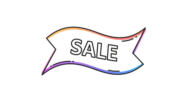 Sale Banner Ribbon Tag with Gradient Outline, Retail Discount Promotion