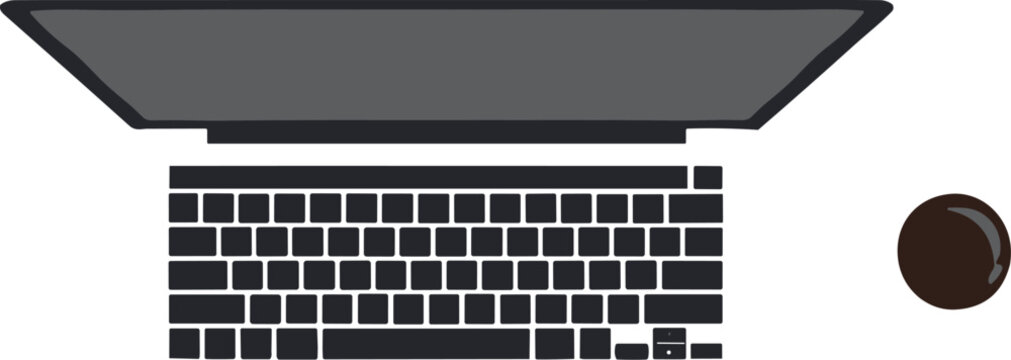 Top view laptop workspace icon vector with keyboard and coffee cup for remote work office setup and productivity UI design