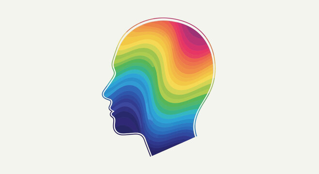 Rainbow colored head silhouette, abstract mind, creativity, diversity, spectrum of ideas