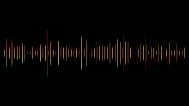 Line audio wave visualization- Gradient frequency animated lines on black background. Classic graphic sound equalizer motion. Podcast sound waves for online audio streaming. Music audio wave motion.