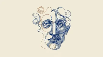Acrylglasbilder Eine Linie Abstract human facial structure rendered using intricate continuous line drawing technique  © anggun