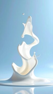 A stylized splash of white liquid, sculpted upwards against a light blue backdrop