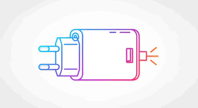 Minimalist illustration of a power adapter with EU plug and USB port, gradient colors