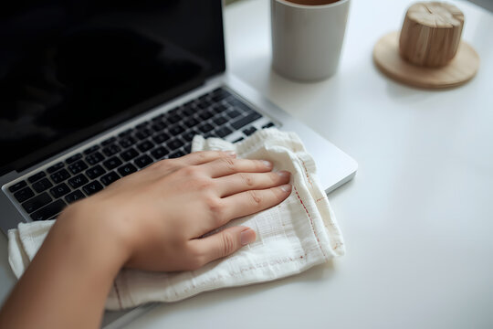 Cleaning Laptop Trackpad with Cloth