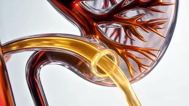 Transparent crystal glass human organ anatomy iridescent red chrome vessels medical seamless loop animation on a white background healthcare concept