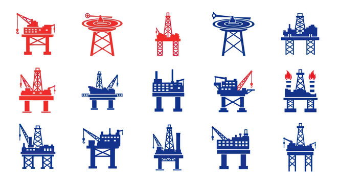 Oil rigs and drilling platforms.