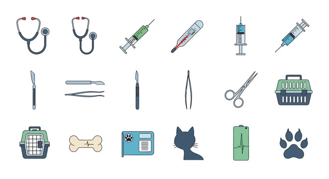 Veterinary Medicine Icons Set